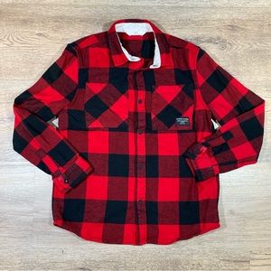 M&S Flannel Long Sleeve Shirt Button Down Boys 10-11 Years Red Black
